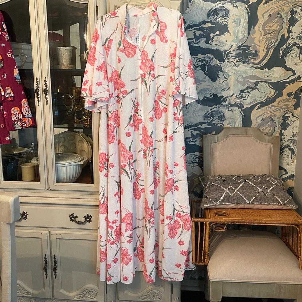 Vintage JCPenney Terrycloth Zip Front Loungewear Housedress Patio Dress Robe 3X